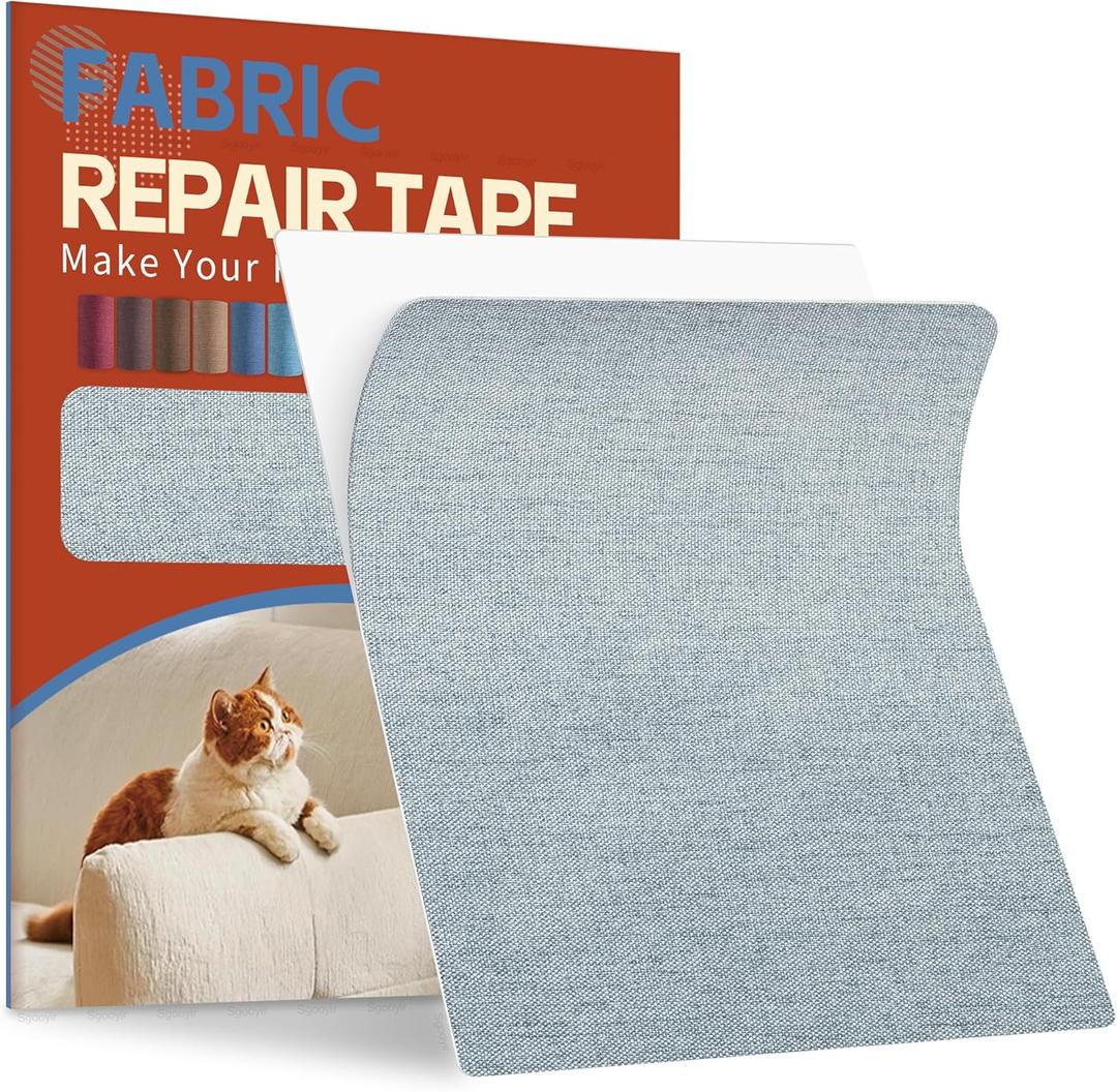 Linen Fabric Repair Tape Kit, 8.3" x 11" Self-Adhesive Couch Patch Repair Fabric Patches for Furniture, Clothes, Upholstery, Carpets, Chairs, Sofas, Pillows Light Grey