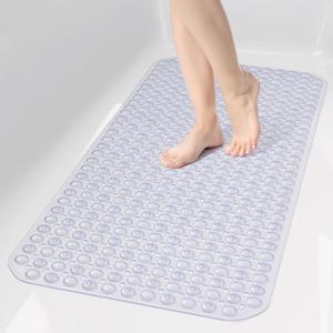 OTHWAY Bath Tub Shower Mat Non Slip, Bathtub Floor Liner Mats for Inside Shower Bathroom, Suction Cups and Drain Holes for Feet Scrubbing, Machine Washable, Soft on Feet, 35x16 Inch, Transparent