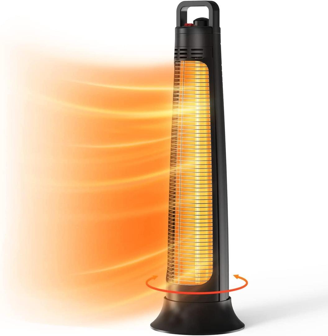 FLOWBREEZE Outdoor Patio Heater, 1200W, 3S Instant Heating, Portable Infrared Heater with 60Oscillating, 3H Timer, Tip-over&Overheat Protection, SuperQuiet Electric Heater for IndoorOutdoor Use, Onyx