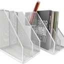 2 Set Desk Organizers, Metal Desk Magazine File Holder and 1 Pen Holder, 2 Compartments Mesh File Holder, Mesh Desktop Organizer and Storage (white)