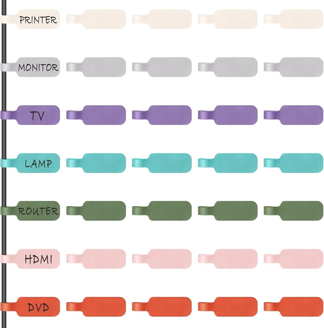 Trilancer Cable Cord Labels Large Size, for Organizing Wires and Identification, Multicolored Handwriting Cable Tags, Reusable with Multiple Uses - 35 PCS