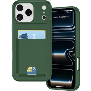 Petocase for iPhone 17 Pro Max Wallet Case Card Holder Slot Ultra Slim Fit Flexible TPU Gel Rubber Soft Skin Silicone Protective Phone Case Cover for Apple iPhone 17 Pro Max 6.9 inch Deep Green