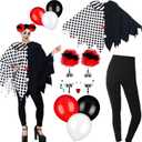 8 Pcs Women's Scary Poncho Clown Costume Set Includes Poncho Costume, Clown Wig, Stickers for Women Halloween Accessories