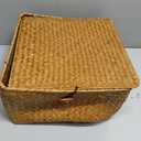 Moosky Wicker Shelf Baskets with Lid, Handwoven Seagrass Storage Basket Bins Square Gift Boxes for Shelves Home Decor Organizer (Natural, Large)