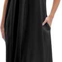 Amazhiyu Women's Linen Halter Sleeveless Casual Summer Maxi Dresses with Pockets (Large, Black)