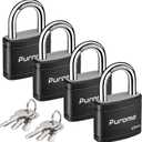 Puroma 4 Pack Keyed Padlock with 6 Keys Alike, 1.1 Inch Locker Lock 40mm Heavy-Duty Locks for Gate Fence Hasp Cabinet Toolbox School Gym Locker (Black)