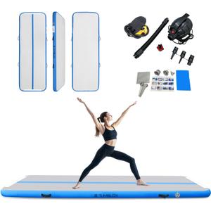 TUMBLOX Air Gymnastics Mat Inflatable & Tumbling Mat  4/8 Inches Thick with Electric Pump + Free Foot Pump  Ideal for Home, Gym, Water, and Beach Use (10ft*3.3ft*4in(3*1*0.1m), Blue)