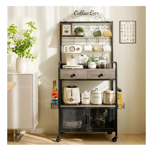Coffee Bar Cabinet with Storage, Coffee Cart with Wheels, Coffee Station with Coffee Bar Sign and Mug Hook, Corner Coffee Bar Table with Drawer, Bakers Rack for Kitchen Dining Room Living Room Nook