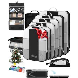 10 Set Compression Packing Cubes for Travel Essentials,Compressible Expandable Packing Cubes for Suitcase,OlarHike Luggage Organizer Bags for Travel,Handy Helper for Organizing Clothes(Black)