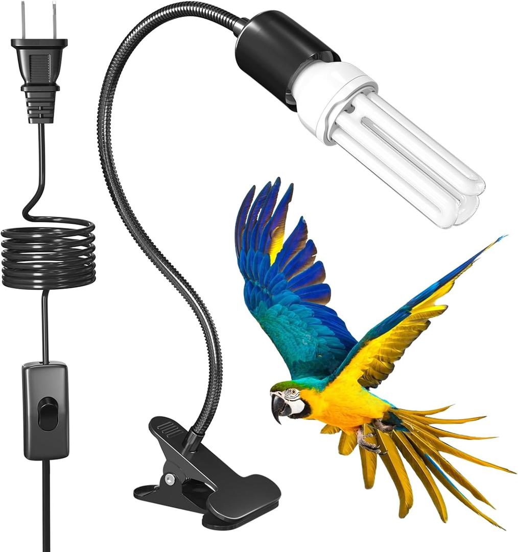 GlowUp Bird Cage Lighting Combo Kit, Clip Lamp with UVB 2.4 20W Compact Fluorescent Bulb for Bird, 360Rotatable UVB Light for Captive Birds, Reptiles