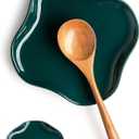 Spoon Holder, Ruffled Edge Ceramic Ladle Holder for Stove Top, Modern Kitchen Decor Stove Spoon Holder Cooking Ladle Holder for Multiple Utensils, Christmas Gifts Dark Green