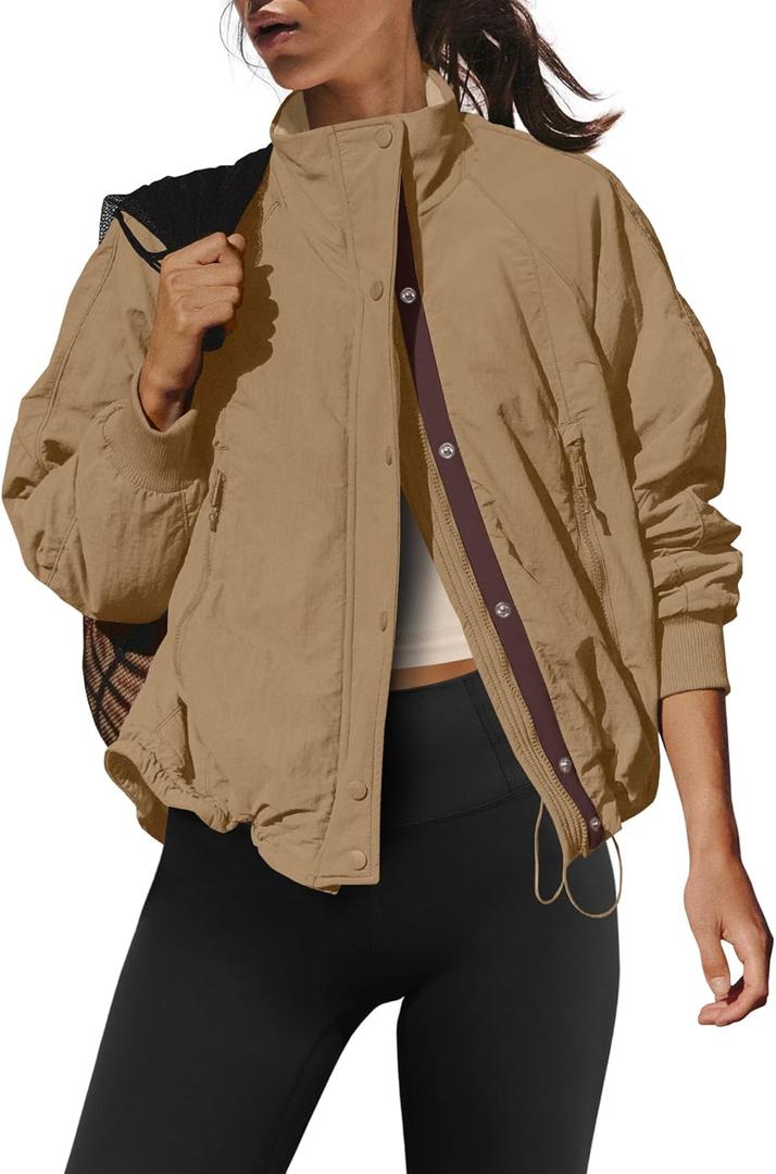 LAMISSCHE Oversized Fleece Lined Jacket Zip up Windbreaker Jacket Long Sleeve Casual Winter Coats with Pcokets (X-Large, Brown)