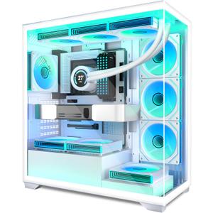 ATX PC Case 7 PWM ARGB Fans Pre-Installed, Mid Tower Computer Case with Full-View Dual Tempered Glass, Type-C Gaming PC Case,White,C9