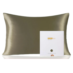 ZIMASILK 100% Pure Mulberry Silk Pillowcase for Hair and Skin Health,Soft and Smooth,Both Sides Premium Grade 6A Silk,600 Thread Count,with Hidden Zipper,1pc (Queen 20''x30'',Olive Grey)