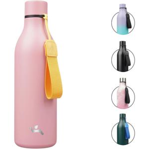 Insulated Water Bottle with Strap,25 oz Double Wall Stainless Steel Vacuum Bottles Metal Water Flask,Light Pink