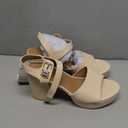 Amazon Essentials Women's Platform Ankle Strap Block Heel Sandal (7, Pale Beige)