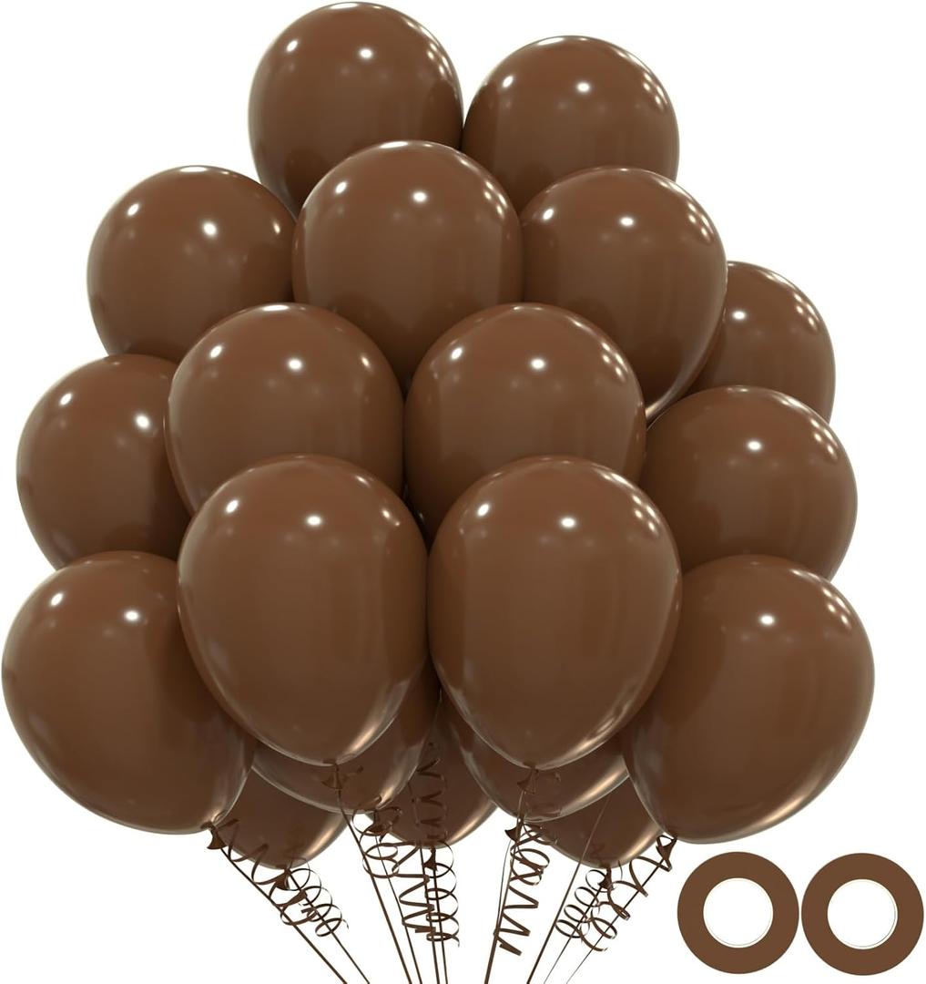 Dark Brown Balloons, 12inch Coffee Brown Latex Party Balloons, Helium Quality for Birthday Baby Shower Gender Reveal Graduation Party Decorations(With 2 Ribbons)