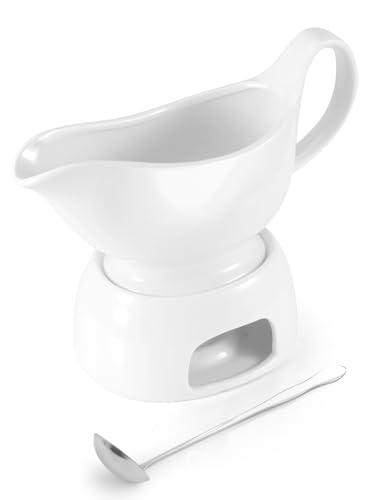 LoeJan 17oz Gravy Boat with Spoon, Ceramic Sauce Serving Dish, Easy-Pour Big Dripless Lip Spout Serveware Set For Salad Cream Milk Broth Black Pumpkin Thanksgiving