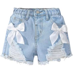 Verdusa Toddler Girl's Jeans Shorts Cute Coquette Bowknot Ripped Distressed Denim Shorts, No Size