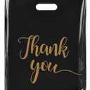Ohuimrt 100 PCS Thank You Bags for Small Business, 12x15 Extra Thick 2.36 Mil Black Plastic Merchandise Shopping Bags with Handles for Retail, Boutique, Stores, Gifts
