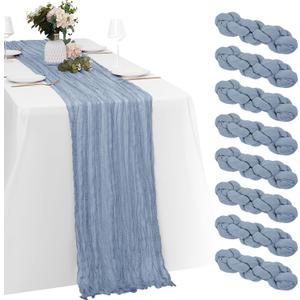 8 Pack Dusty Blue Cheesecloth Table Runners 20x120 Inch Gauze Table Runner Cheese Cloth 10FT Blue Table Runner Rustic Sheer Runner for Wedding Baby Shower Birthday Party Table Decor