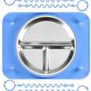 Baby Silicone Mat with Stainless Steel Divided Plate  Non-Slip Suction Base & 4 Straps to Secure Baby Essentials, BPA-Free Self Feeding Placemat for Infants Toddlers High Chair & Dining Table (Blue)