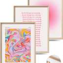 Framed Abstract Pink Canvas Wall Art,Retro Gradient Canvas Wall Decor,16x12IN High Framed Wood Design Print,Minimalist Classic Dcor Aesthetic for Living Room,Bedroom,Bathroom Set of 3 (Trust Graident Framed)