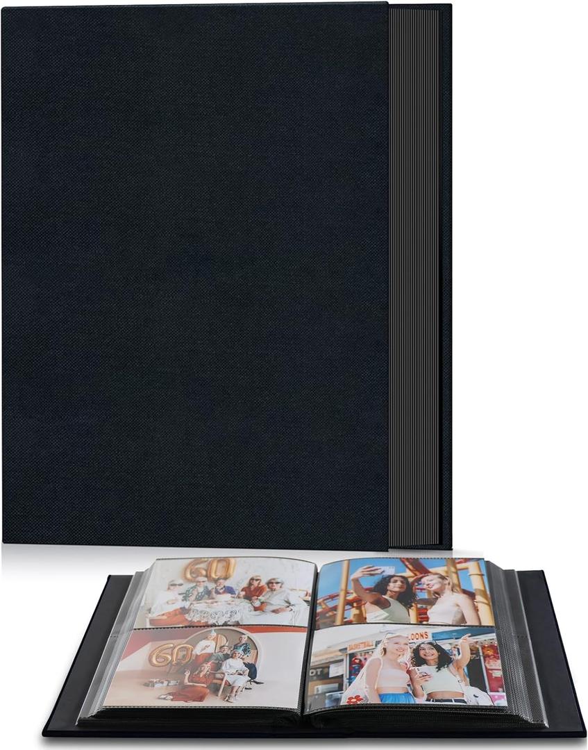 Popotop Photo Album 4x6 200 Pockets for Wedding Gifts,Linen Hardcover Picture Albums for Family Anniversary Baby Vacation Pictures (Black)