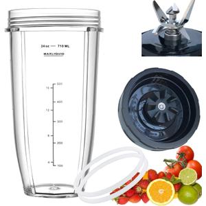 Replacement blender Blade and 24oz Cup Accessories, Only Compatible with Nutri Ninja SS150, SS151, SS300, SS350, SS351, CO351B, SS100, SS101, CO101B, SS400, SS401