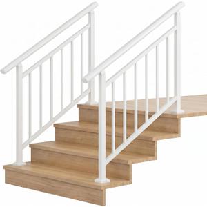 Hand Rails for Outdoor Steps，Stair Handrail & Indoor Stair Railing Kit，Railings for Outdoor Steps for Fence & Outdoor Steps (2, White-with Balusters, 4 Step)