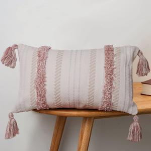 Boho Throw Pillow Covers Tufted Decorative Pillows Cover for Couch Bed Small Lumbar 12 x 20 inch Pillow Cover, Modern Accent Farmhouse Neutral Throw Pillow Case, Pink