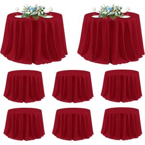 sancua Christmas Red 120 Inch Round Tablecloth, 8 Pack - Circle Polyester Fabric Table Cloth for Wedding Party Reception Banquet Birthday, Washable Formal Table Cover (Fit 48-96 Inch Tables)