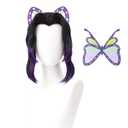 SL Kochou Shinobu Cosplay Wig + Butterfly Hair Clip for DS, Long Black Purple Wig Anime Hair Wigs with Cap for Halloween Costume Party