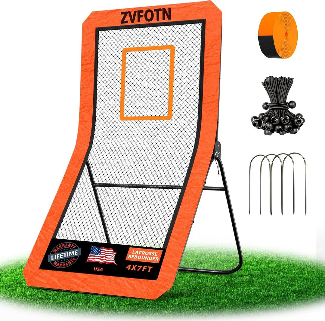 Lacrosse Rebounder net for Backyard, 4x7FT Adjustable Net with 5 Angles & Target Stripe,Durable Multi-Sport Practice Tool for Soccer Baseball Volleyball Training Equipment