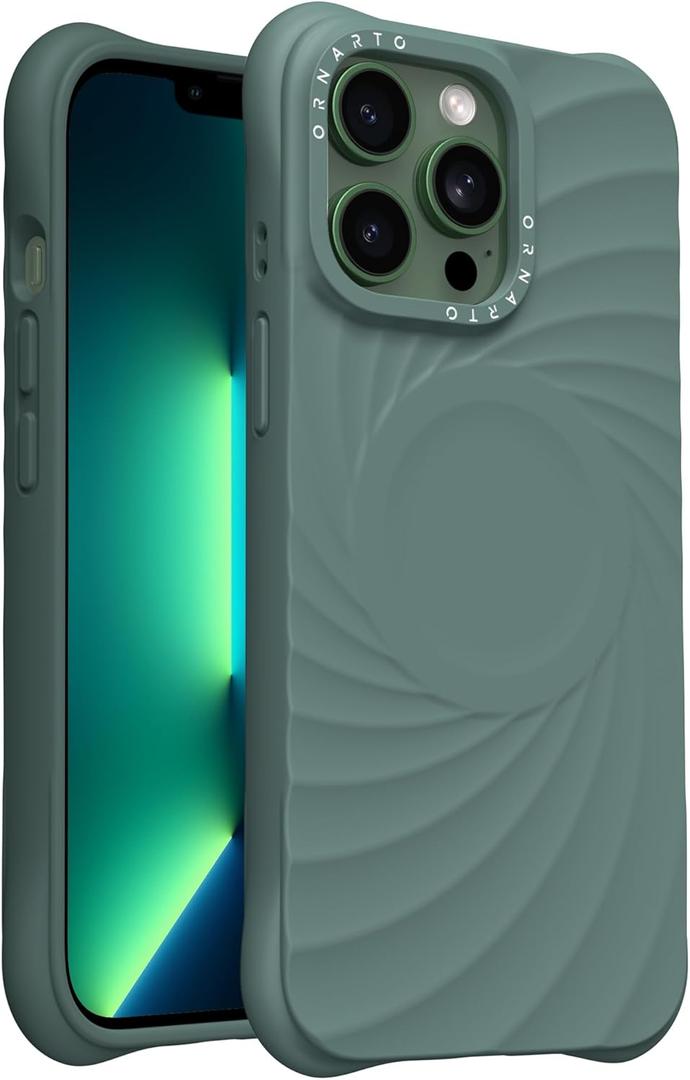 ORNARTO Vortuxe for iPhone 13 Pro Max Case 6.7" | 2X MIL-STD Drop Protection | Compatible with MagSafe | Sleek Aesthetic Liquid Silicone Phone Cover - Pine Green