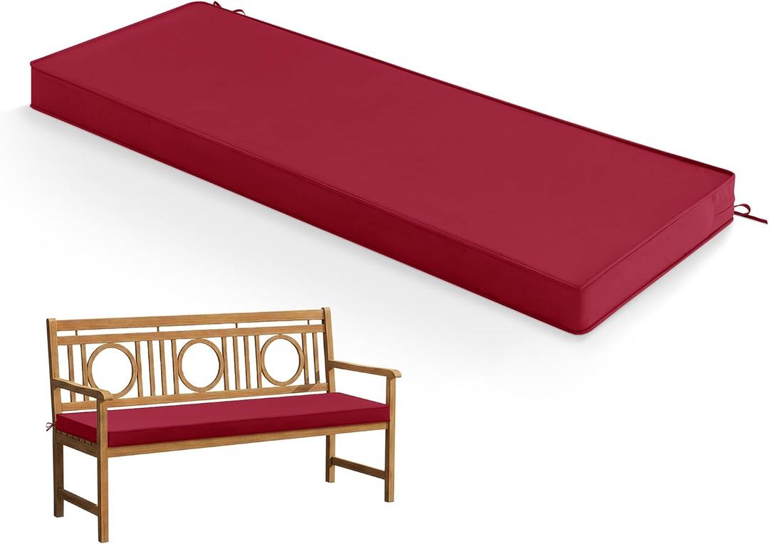 Summsun Outdoor Bench Cushion: Waterproof and Fade Resistant Patio Furniture Cushions - Non-Slip Bench Pad Cushion with Removable Cover for Garden Swing Porch Sofa Settee, 42 x 18 Inch, Burgundy
