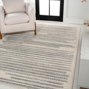 JONATHAN Y Khalil Modern Berber Stripe Cream/Gray Indoor Area Rug, 5x8, Contemporary, Bohemian, Easy-Cleaning for Living Room, Bedroom, Kitchen, Pet Friendly, Non-Shedding (MOH207C-5)