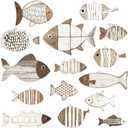 Spiareal 15 Pcs Fish Wall Decor Wooden School of Fish Wall Art Nautical Decor Vintage Hanging Coastal Fishing Sculpture Ocean Theme Ornaments Gifts for Lake House Bathroom Bedroom(Rustic)