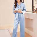 Ekouaer Silk Pajamas for Women Satin Pajama Sets Button Down Lounge Sets Silky Pajama Long Pants Sleepwear with Pockets (Blue, XXL)