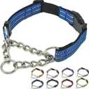 Martingale Dog Collars, Reflective Nylon Collar with Stainless Steel Chain, Adjustable Walking Training Dog Collars with Quick Release Buckle, Suitable for Small Medium Large Dogs(Blue,S)