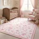 GarveeHome Pink and White Bow Rugs for Bedroom Girls, 4x6 Rug for Living Room with Soft Low Pile, Floral Washable Pink Area Rug for Nursery Kids Playroom Dorm Office Carpet Bow Decor