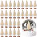Sumind 96 Pieces Mini Bottle Brush Trees Small Artificial Christmas Trees with Wood Base Mini Sisal Tree for Xmas Party Table Craft Decor (Beige)