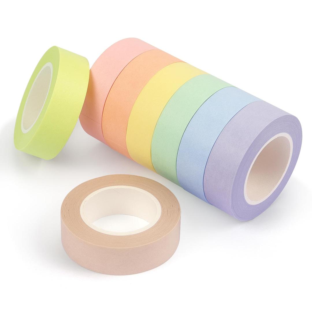 Hutou 8 Rolls Washi Tape Colored Washi Masking Tape 1/2 Inch Rainbow Colors Painters Tape Colorful Craft Art Paper Tape Labeling DIY Decorative Coding Teaching Supplies, Pastel Colors