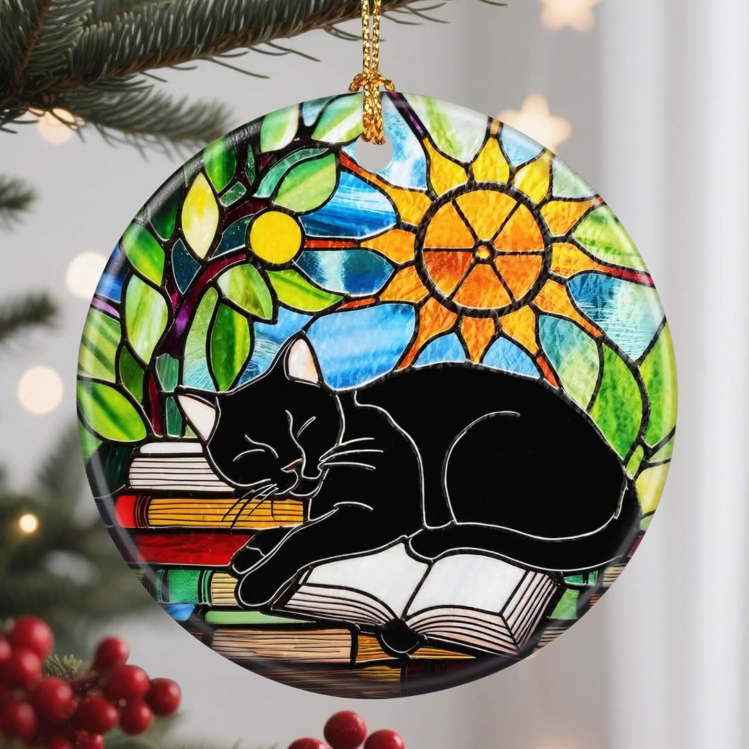 Christmas Ornaments, Black Cat Christmas Tree Ornaments, Xmas Decorations, Holiday Decorations, Gifts for Cat Lover, Bookworm Gifts, Xmas Gift Ideas & Holiday Party Gift
