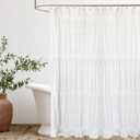 Seasonwood Extra Long White Shower Curtain 84inch Long Farmhouse Shower Curtain Rustic Striped Cotton Blend Fabric Shower Curtains