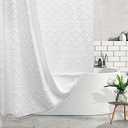Extra Long White Textured Woven Fabric Boho Shower Curtain with Tassels 72 x 78 Modern Farmhouse Minimalist, Tufted Chevron Striped Shabby Chic, Water Resistant Cloth Curtain for Bathroom, Hotel Decor