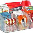 Large Snack Organizer for Countertop, Plastic Pantry Organizer and Storage Bin for Kitchen, 6 Compartment Food Container Snack Bar with Dividers, Chip Packet Holder for Office(Clear Black)