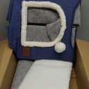 Bedsure Cat Beds for Indoor Cats - Large Cat Cave for Pet Cat House with Fluffy Ball Hanging and Scratch Pad, Foldable Cat Hideaway, 16.5x16.5x13 inches, Blue (Single)