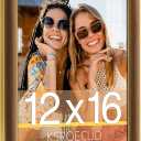 12x16 Velvet Picture Frame, Brown 12x16 Velvet Photo Frame with Vintage Gold Border, 12 by 16 Poster Frame with HD Real Glass Horizontal & Vertical Display for Tabletop and Wall Decor (1 Pack)