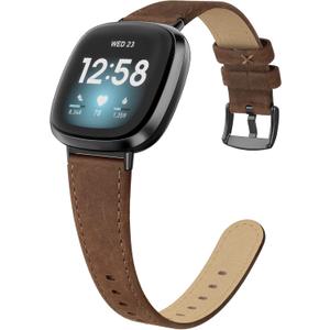 EDIMENS Leather Bands Compatible for Fitbit Versa 3 / Fitbit Versa 4 / Fitbit Sense for Women Men, Genuine Leather Bands Replacement Wristbands Straps Compatible with Versa 3 / Versa 4 / Sense (Small 5.7"-7.8", Maroon)
